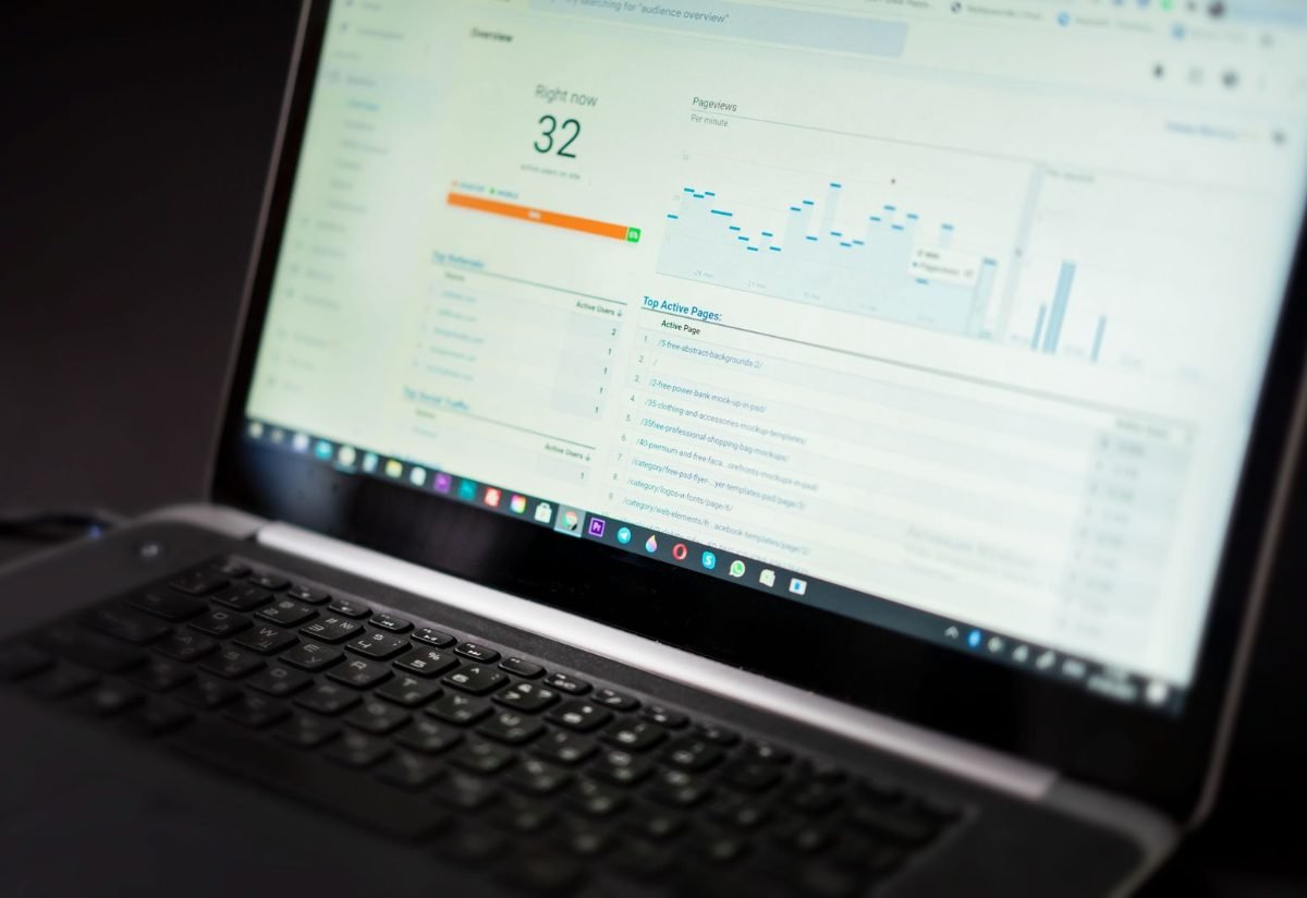Analytics dashboard on a screen in low light