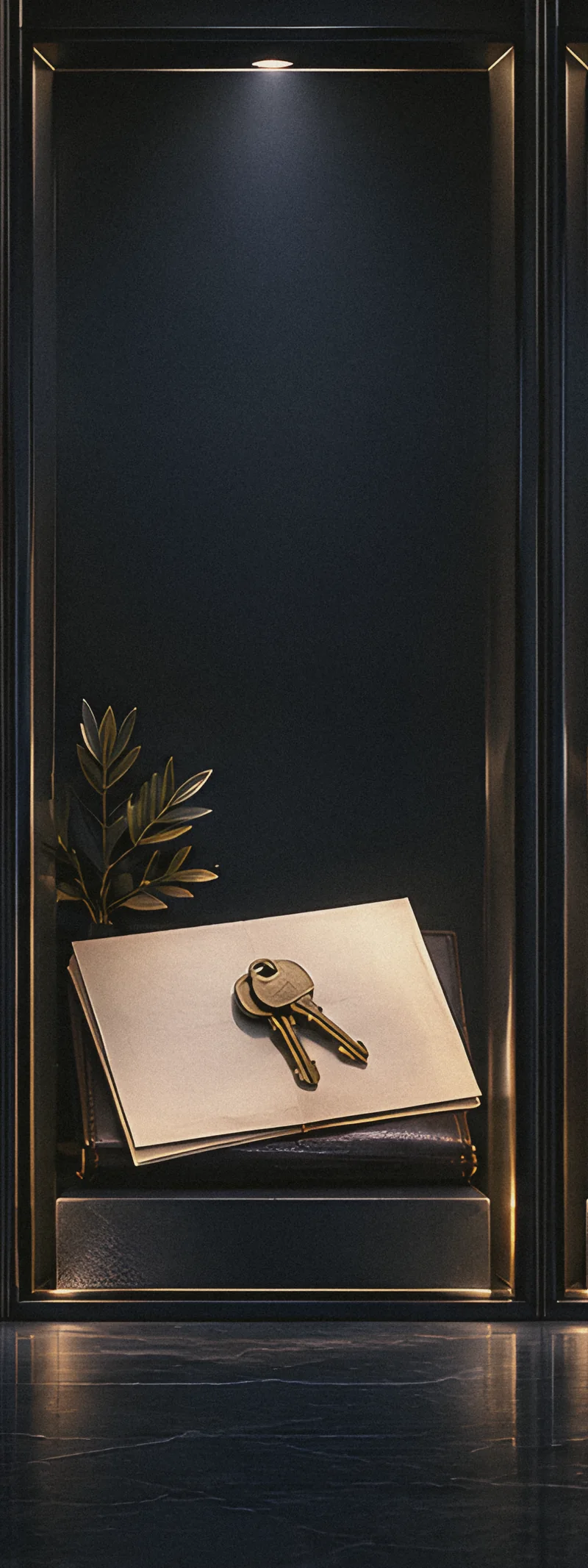 A house key and sealed estate document in a dark evidence bay