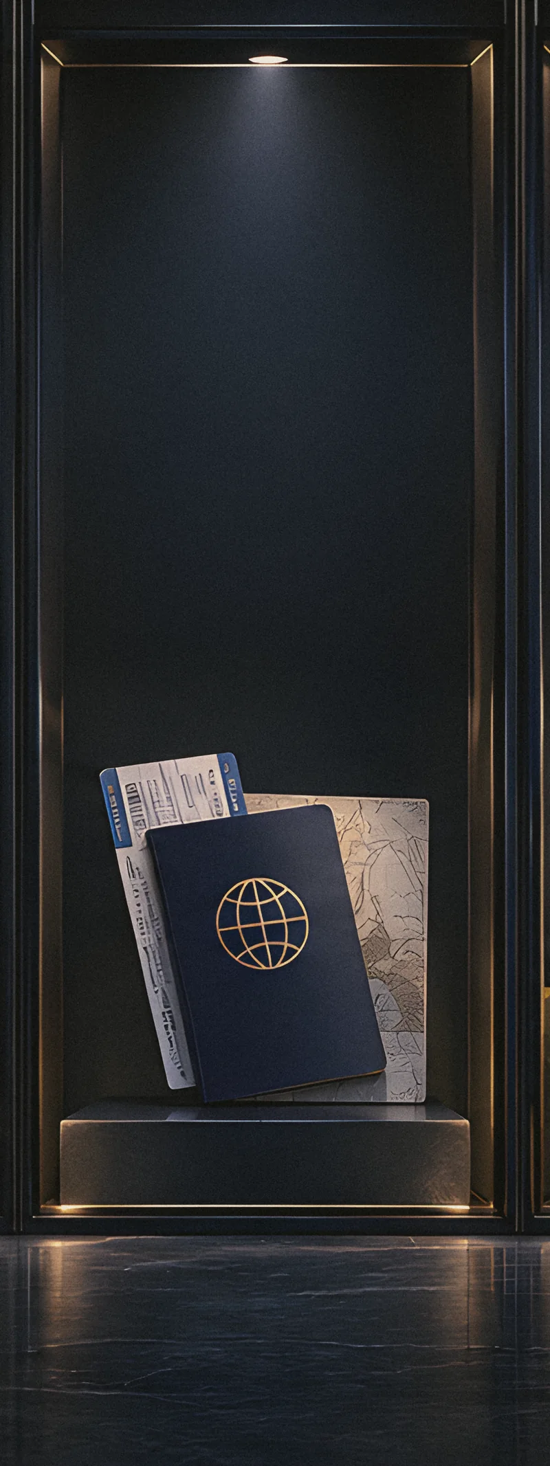 Passport and travel documents in a dark evidence bay