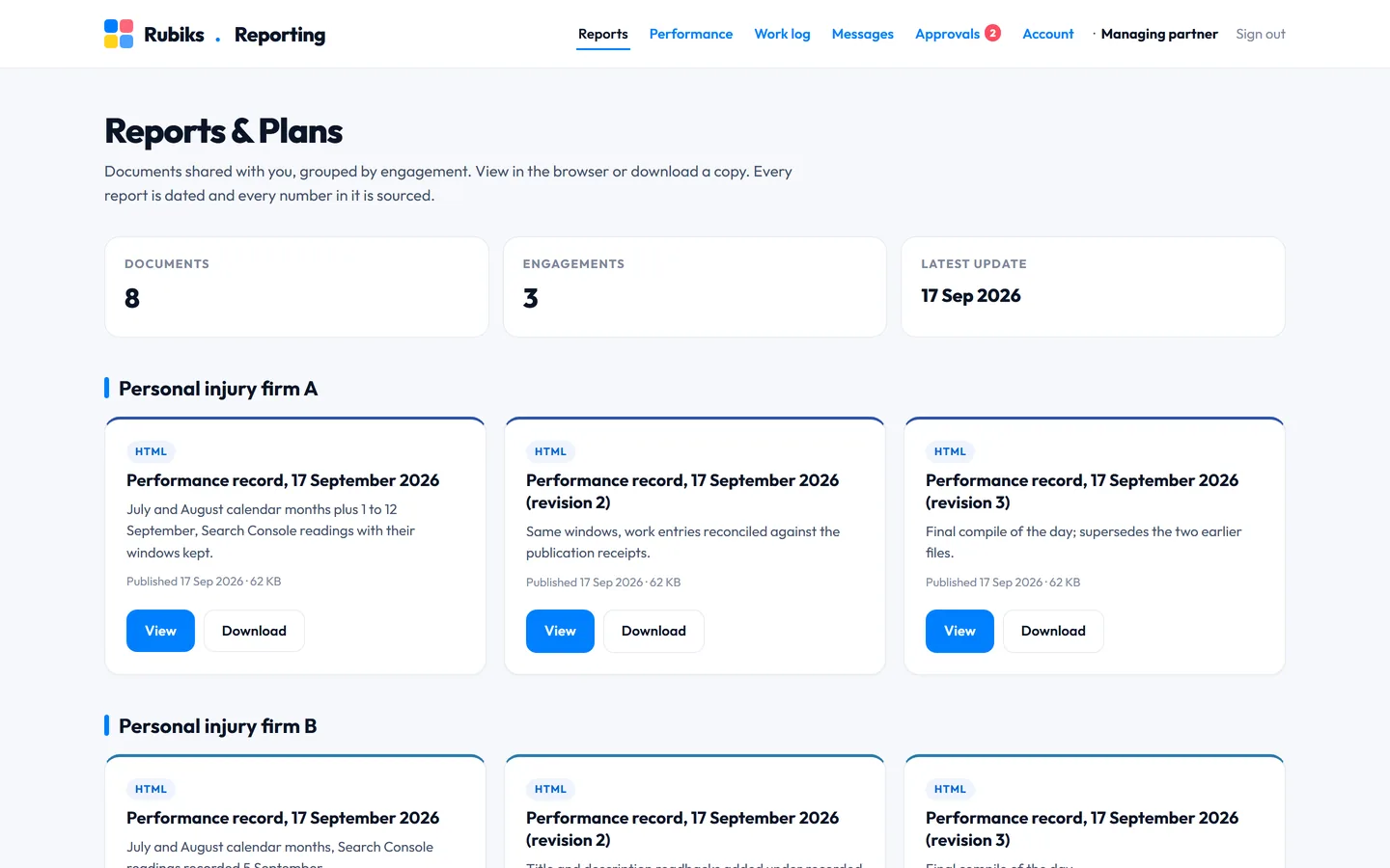 The Rubiks reporting portal, reports and plans screen, on a laptop